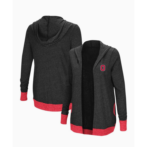 Colosseum Women’s Small Charcoal Ohio State Buckeyes Open Cardigan W/Hoodie NWT - Picture 1 of 7